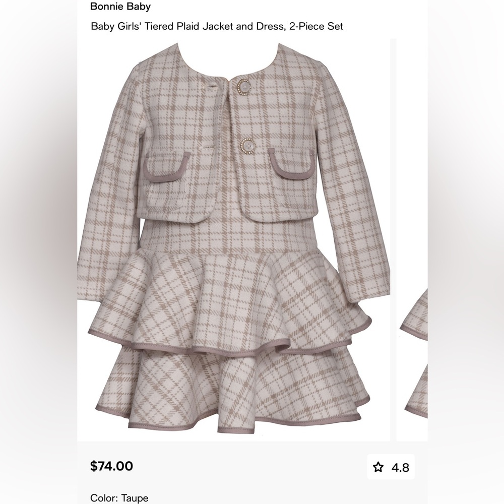 Bonnie Baby Baby Girls' Tiered Plaid Jacket and Dress, 2-Piece Set